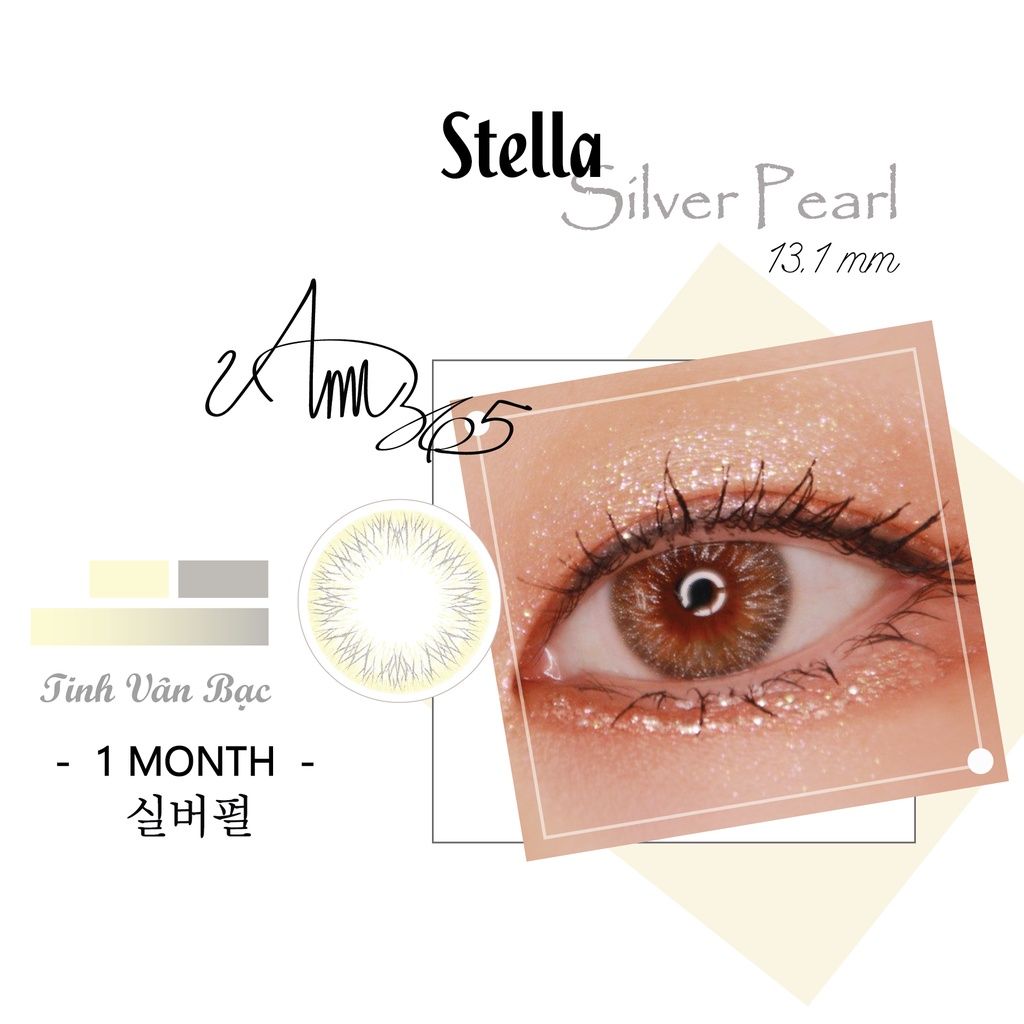 Kính áp tròng 3 tháng màu tia sáng bạc ANN365 Stella Silver Pearl