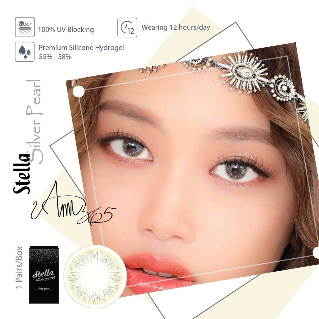 Kính áp tròng 3 tháng màu tia sáng bạc ANN365 Stella Silver Pearl