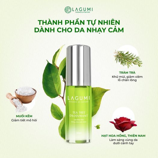 Lăn khử mùi tràm trà Lagumi không muối nhôm công nghệ ngăn mùi Nhật Bản khô thoáng đến 24h dung tích 30ml