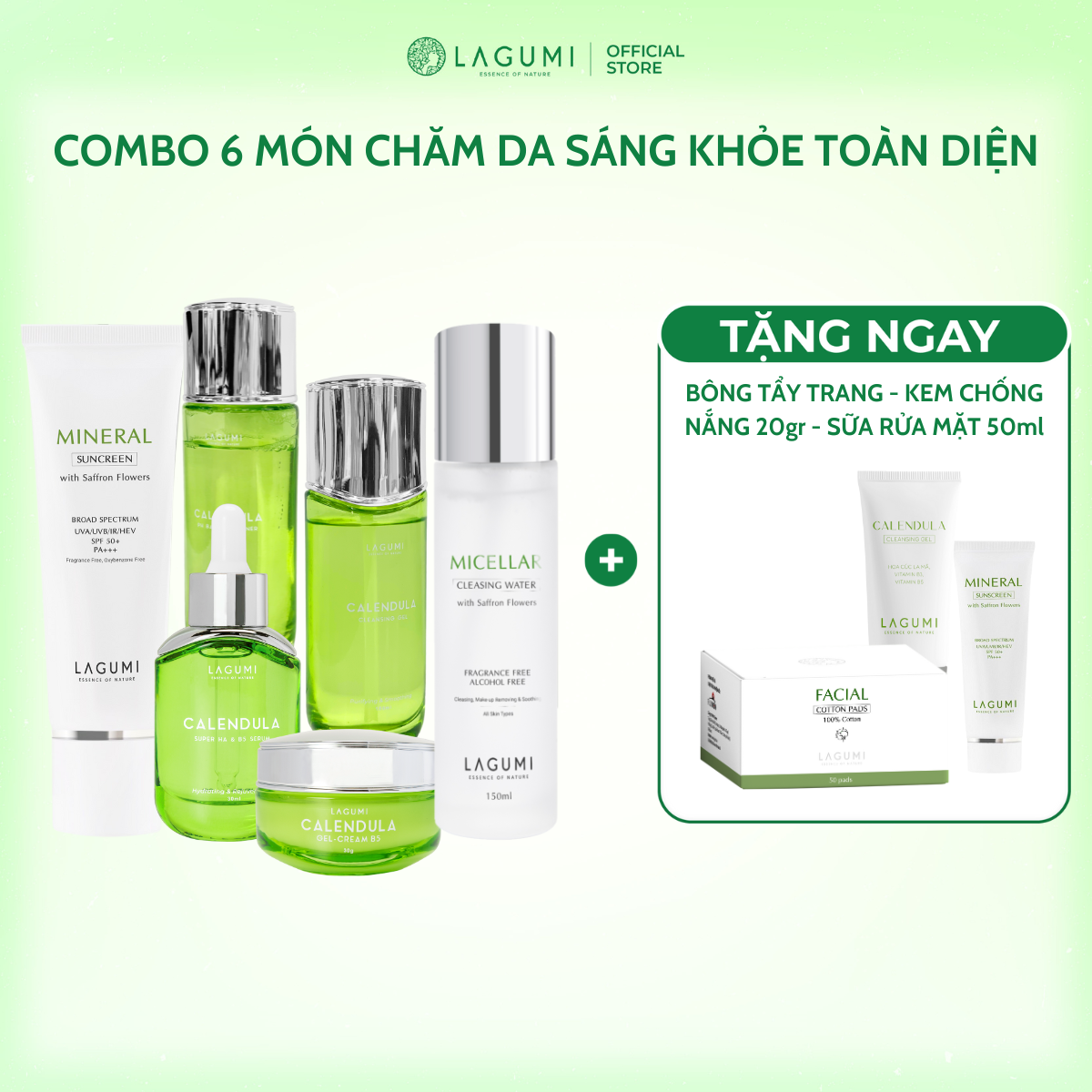 Combo chăm sóc da toàn diện 6 món Lagumi Làm sạch sâu - Cấp ẩm - Kiềm dầu - Bảo vệ da tối ưu