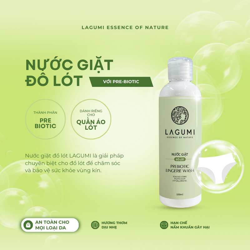Nước giặt đồ lót chuyên dụng Lagumi 100ml giúp hỗ trợ khử nấm khuẩn, dịu nhẹ an toàn cho da