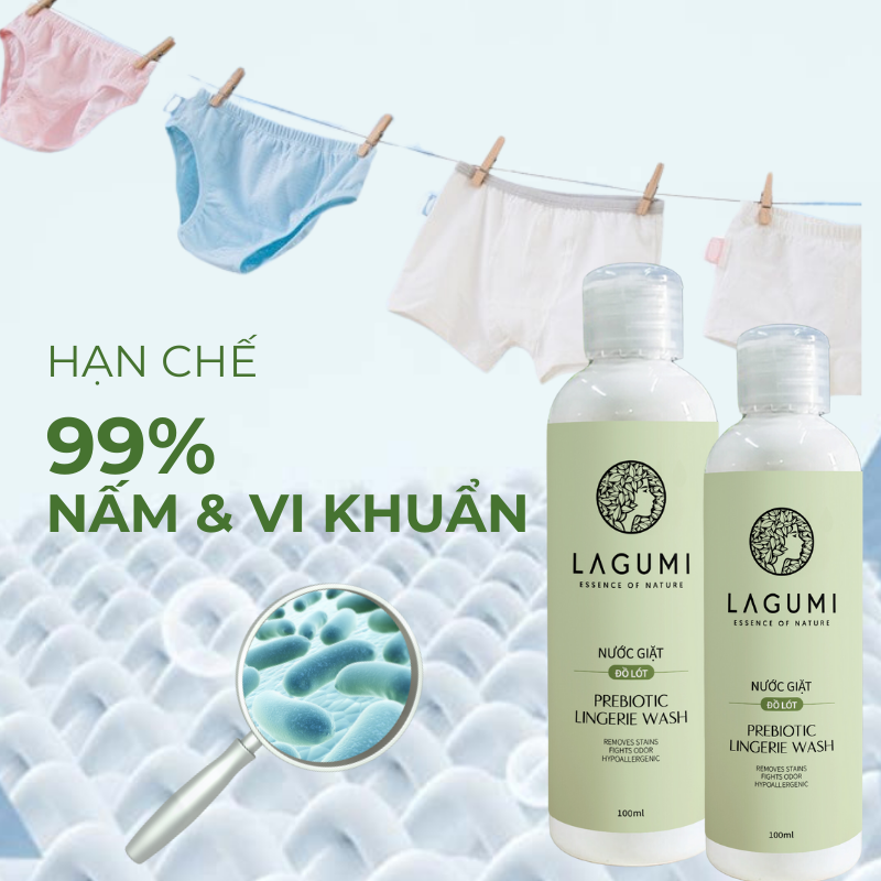 Nước giặt đồ lót chuyên dụng Lagumi 100ml giúp hỗ trợ khử nấm khuẩn, dịu nhẹ an toàn cho da
