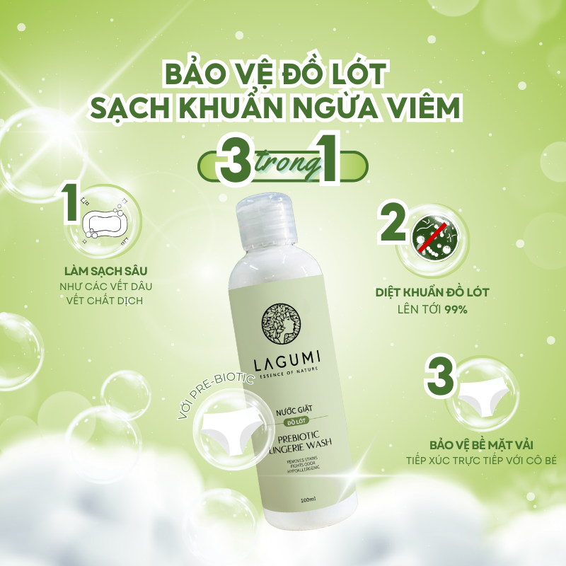 Nước giặt đồ lót chuyên dụng Lagumi 100ml giúp hỗ trợ khử nấm khuẩn, dịu nhẹ an toàn cho da