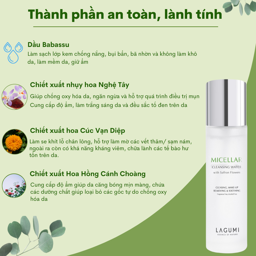 Combo Kem chống nắng vật lý + Tẩy trang Lagumi chiết xuất nhụy hoa nghệ tây