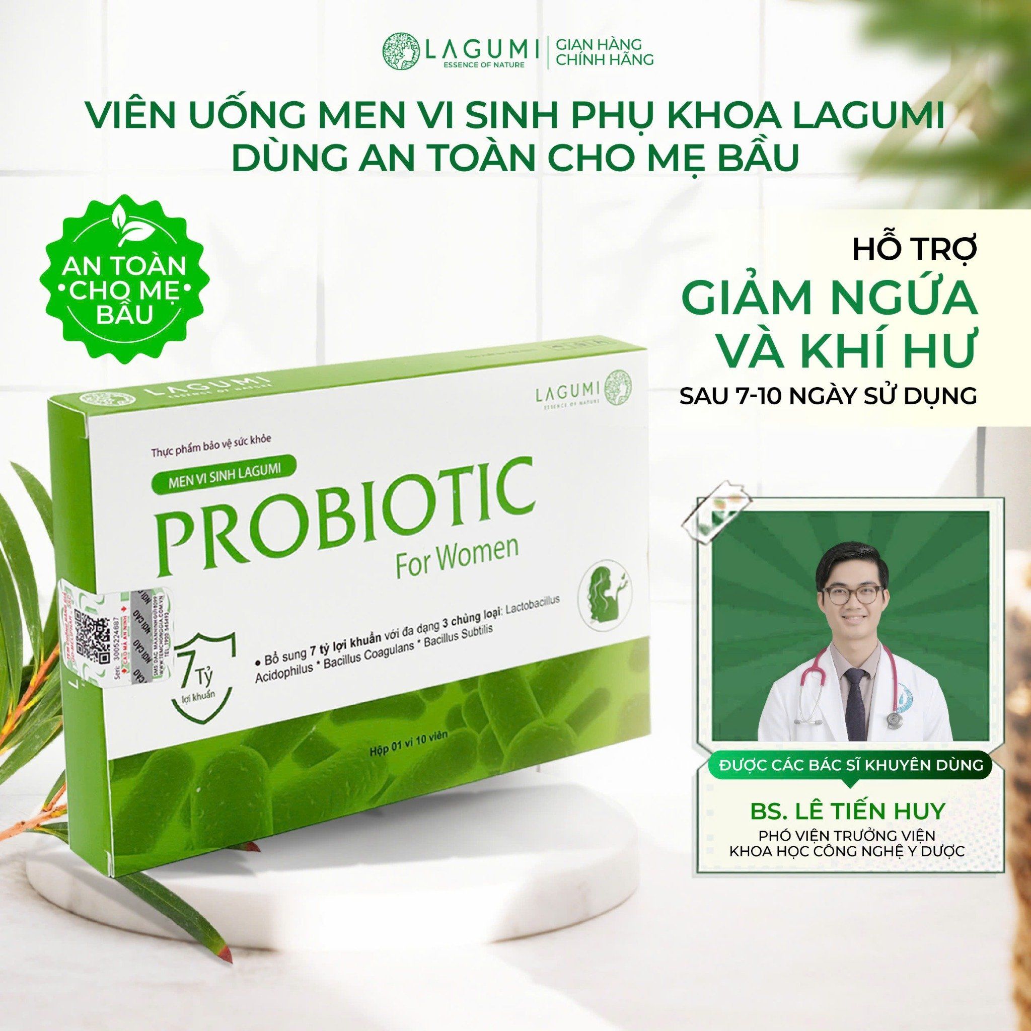 Men Vi Sinh Phụ Khoa Lagumi Giảm Viêm Tái Lại Giảm Khí Hư Bổ Sung 7 Tỷ Lợi Khuẩn Hộp 10 Viên