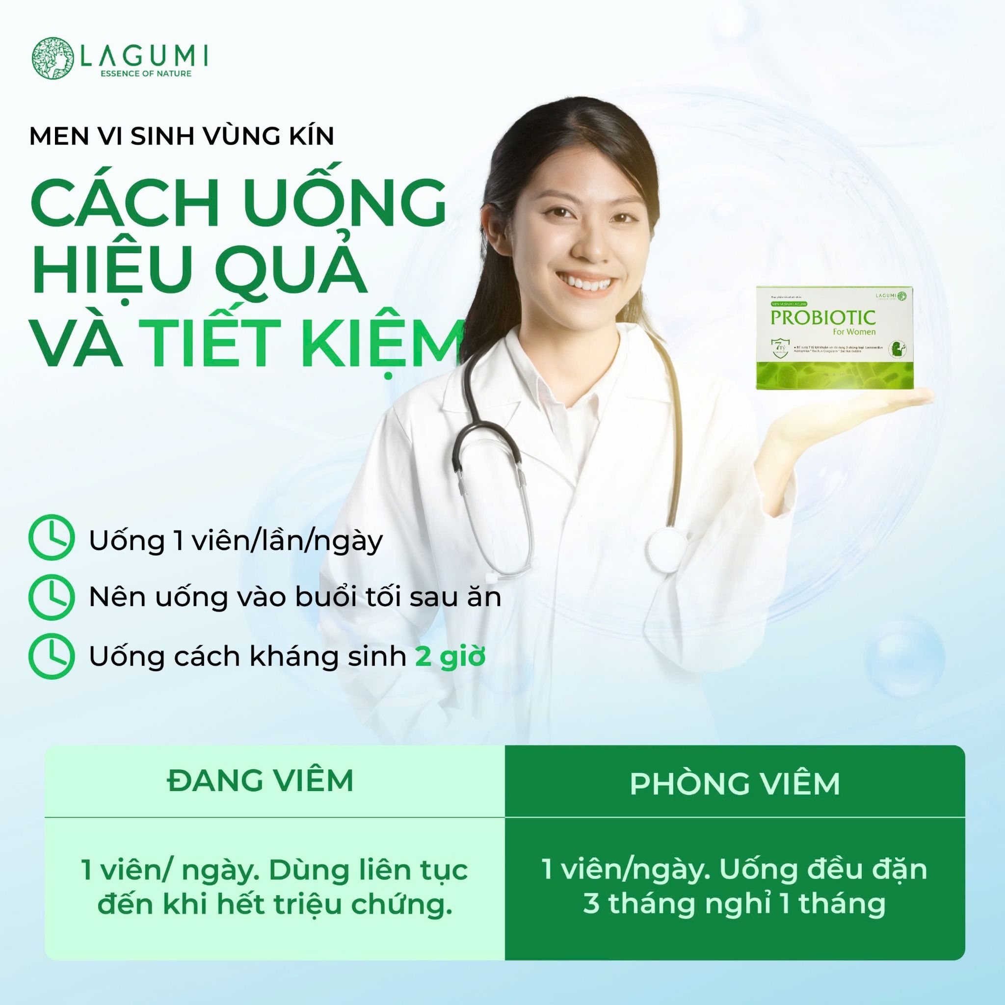 Men Vi Sinh Phụ Khoa Lagumi Giảm Viêm Tái Lại Giảm Khí Hư Bổ Sung 7 Tỷ Lợi Khuẩn Hộp 10 Viên