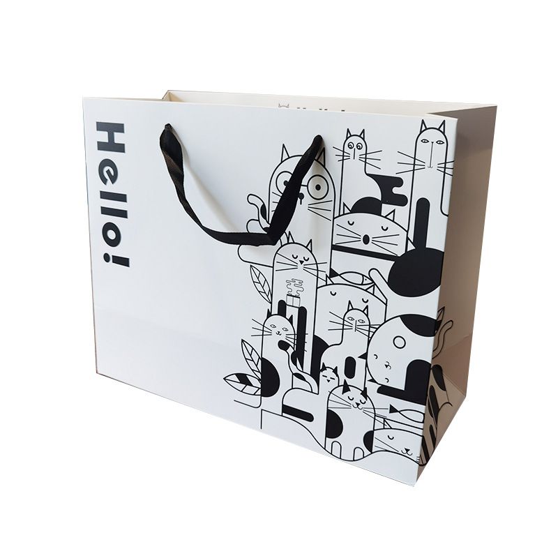 Combo 10 Túi giấy chất liệu dày dặn, quà tặng, đi shopping tiện lợi họa tiết mèo dễ thương , quai ruy băng Q1894