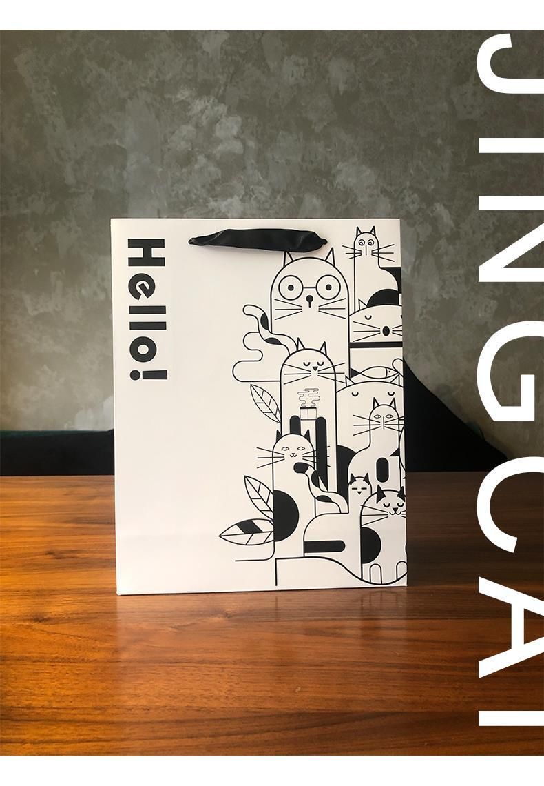 Combo 10 Túi giấy chất liệu dày dặn, quà tặng, đi shopping tiện lợi họa tiết mèo dễ thương , quai ruy băng Q1894