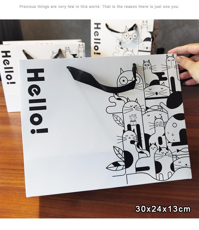 Combo 10 Túi giấy chất liệu dày dặn, quà tặng, đi shopping tiện lợi họa tiết mèo dễ thương , quai ruy băng Q1894