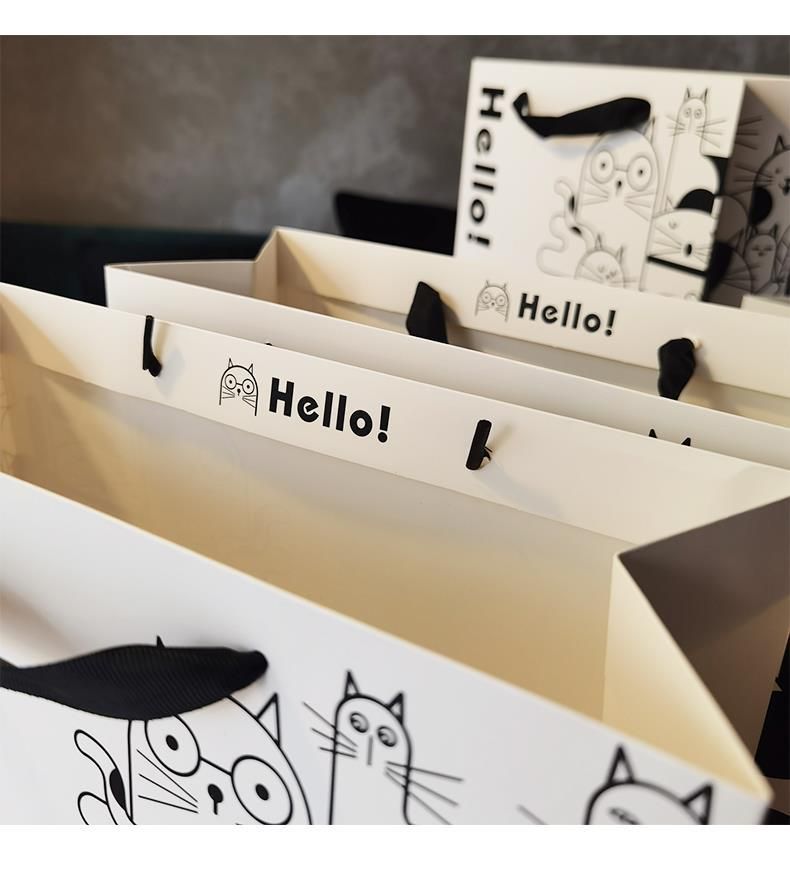 Combo 10 Túi giấy chất liệu dày dặn, quà tặng, đi shopping tiện lợi họa tiết mèo dễ thương , quai ruy băng Q1894