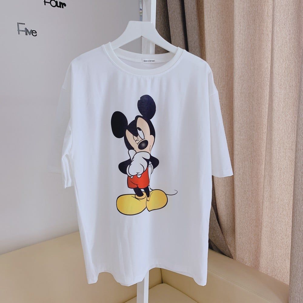  Áo thun tay lỡ form rộng Unisex (Freesize) In hình Mickey Suy tư, Áo thun thiết kế chất liệu thun co giãn 4 chiều 