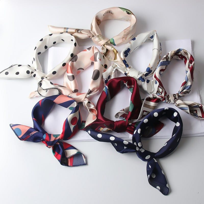 Khăn lụa vuông đi kèm túi cói 50X55cm turban bandana thời trang hàn quốc nhiều kiểu đẹp; phong cách vintage P420