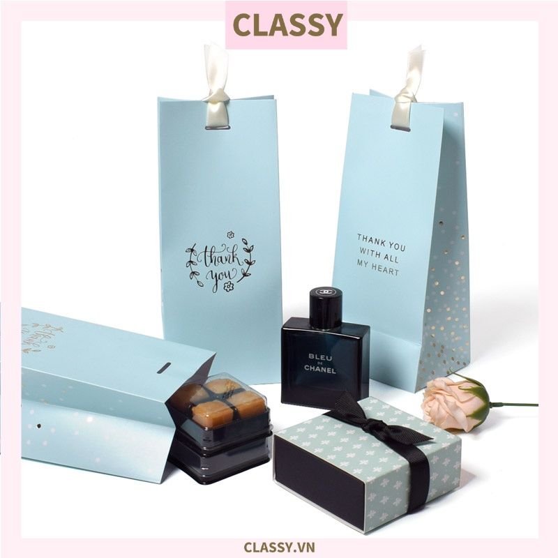 Túi giấy kèm ruy băng 9,5 * 8 * 23cm đựng đồ quà tặng họa tiết cổ điển đơn sắc Q779