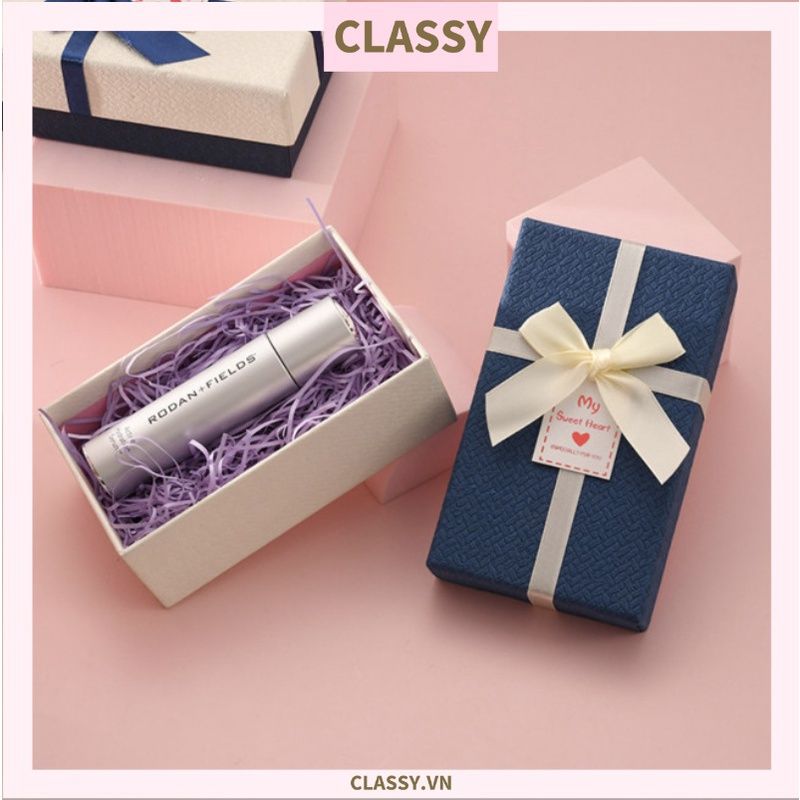 Hộp đựng quà tặng gắn nơ và tag chúc mừng, đựng son môi, nước hoa, sô cô la, trang sức