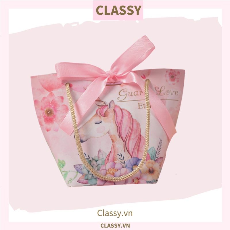 Túi giấy đựng quà thắt nơ in hình dễ thương 14 X 7 X 10 CM đựng son, trang sức, quà tặng đám cưới, lễ tết Q301