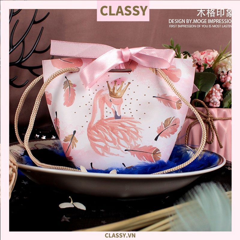 Túi giấy đựng quà thắt nơ in hình dễ thương 14 X 7 X 10 CM đựng son, trang sức, quà tặng đám cưới, lễ tết Q301