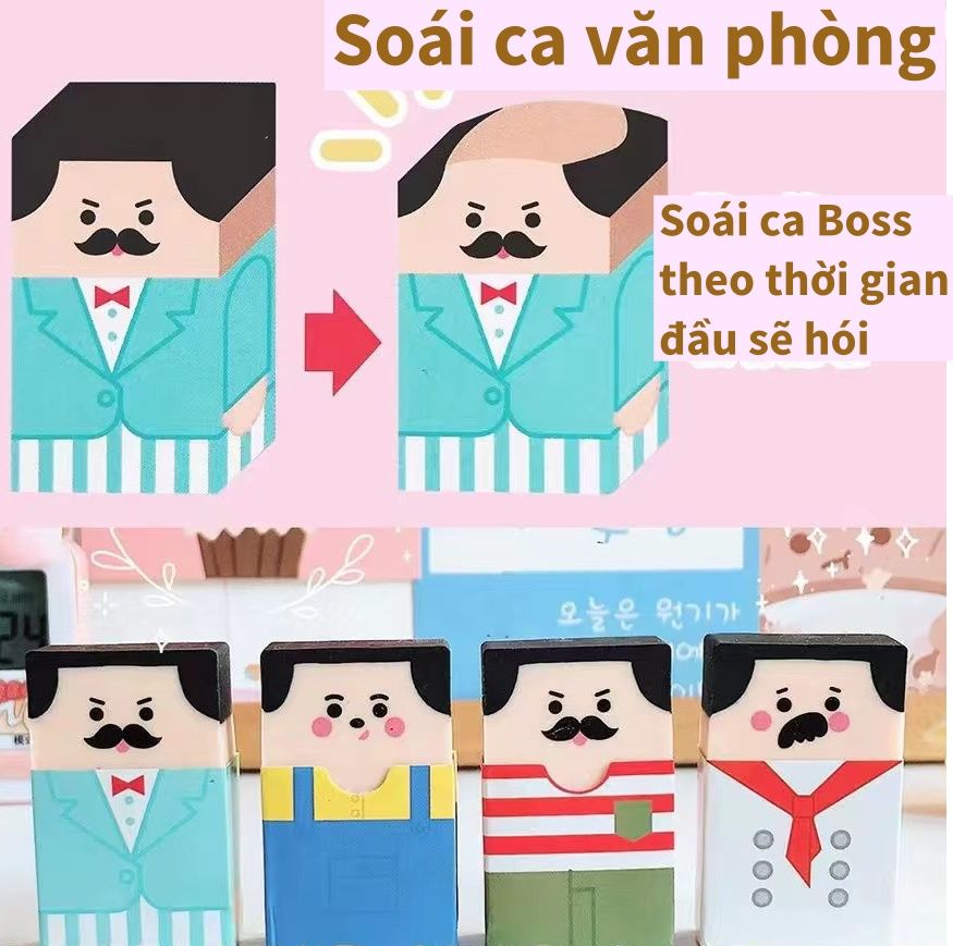  Tẩy đầu hói Giáo sư và sinh viên, Sếp và nhân viên Hoạt Hình Dễ Thương Vui Nhộn Vui Tẩy Sáng Tạo tẩy sạch vết bút chì, không gây rách giấy PK1843 