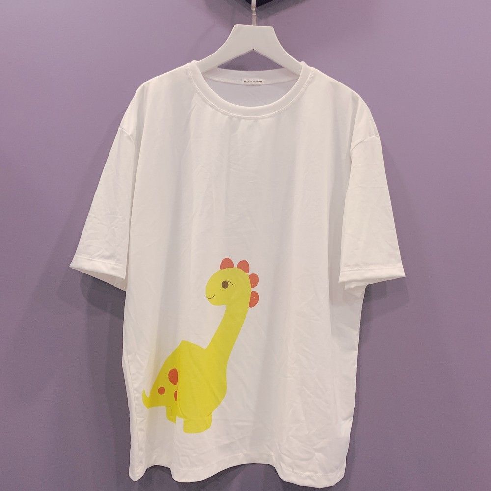 Áo thun tay lỡ form rộng Unisex (Freesize) In hình chú Khủng long vàng, Áo thun thiết kế độc lạ