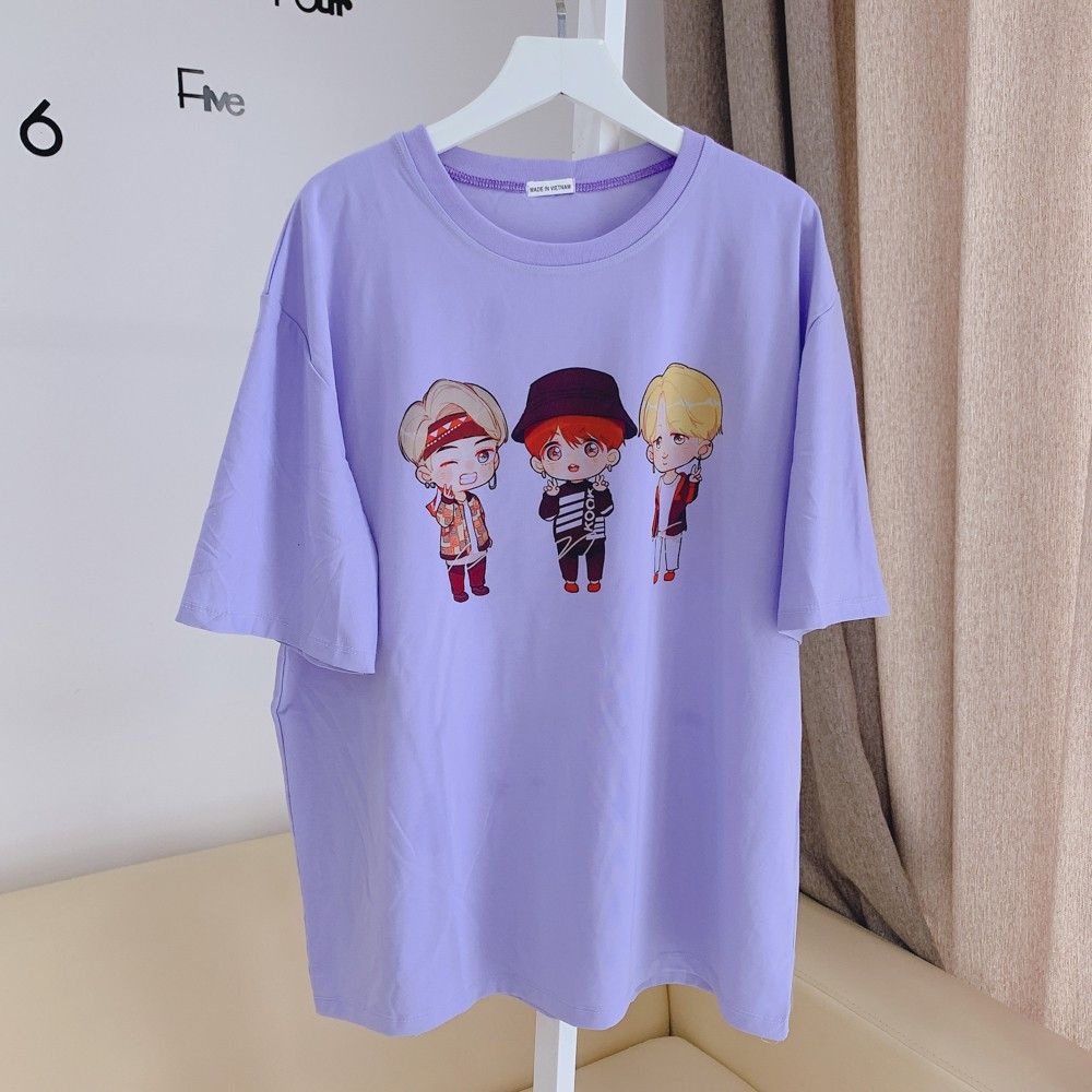 Áo thun tay lỡ form rộng Unisex (Freesize) In hình Chibi BTS, Áo thun thiết kế chất liệu thun co giãn 4 chiều A119