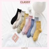  Classy Combo 2 đôi tất cotton cổ cao trơn nhiều màu G1401 