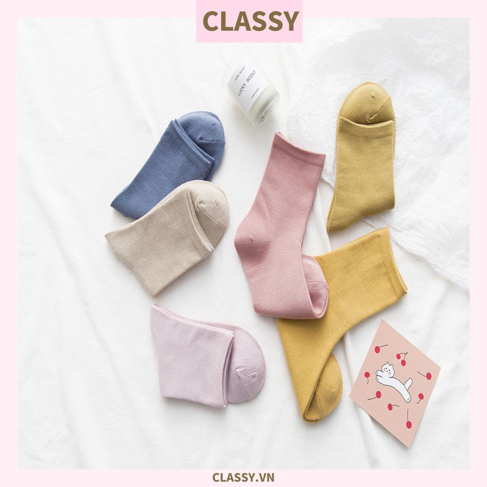  Classy Combo 2 đôi tất cotton cổ cao trơn nhiều màu G1401 