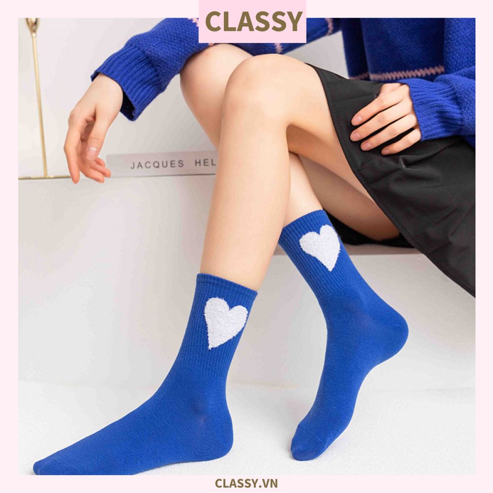 Classy Tất cổ cao, vớ cổ cao màu xanh họa tiết vui nhộn, chất cotton siêu êm G1346