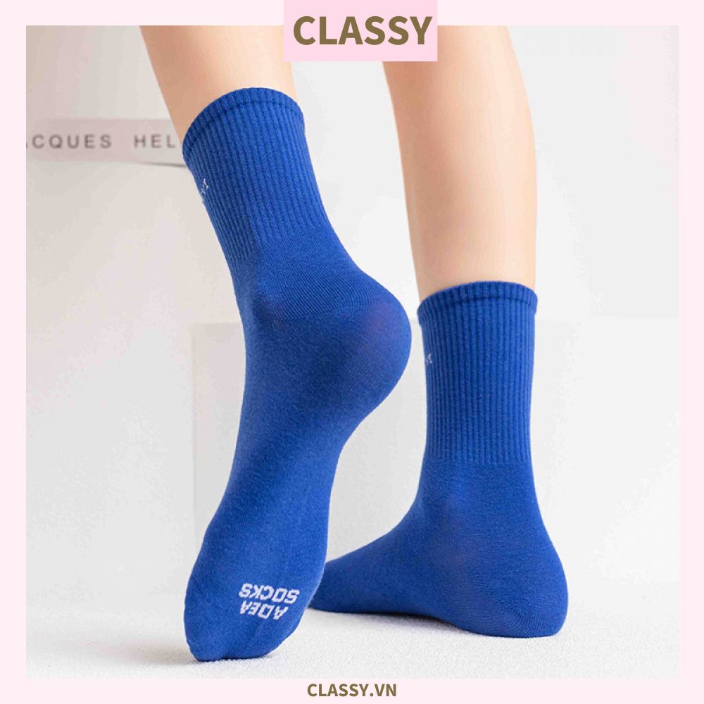 Classy Tất cổ cao, vớ cổ cao màu xanh họa tiết vui nhộn, chất cotton siêu êm G1346