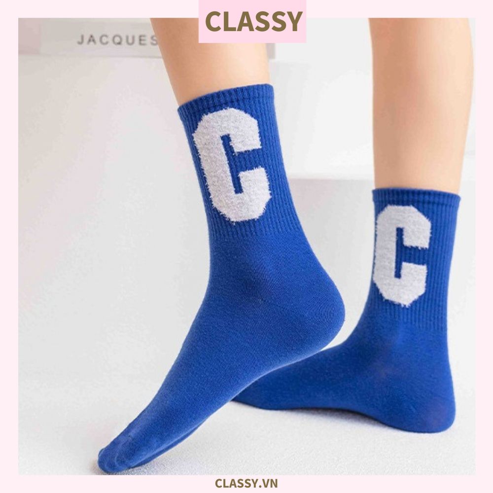 Classy Tất cổ cao, vớ cổ cao màu xanh họa tiết vui nhộn, chất cotton siêu êm G1346