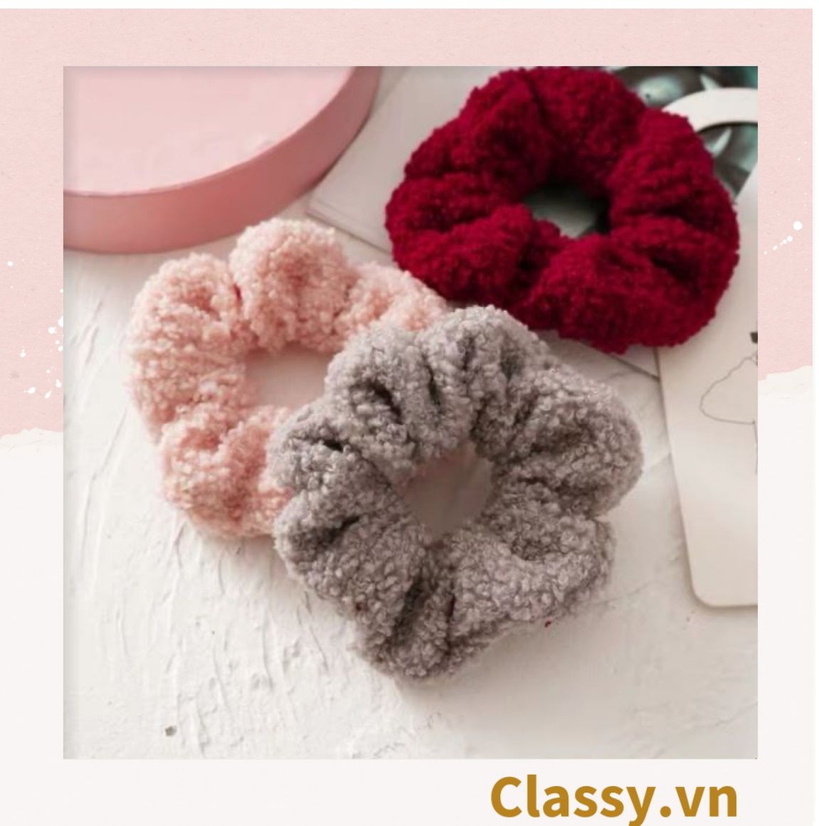  Dây cột tóc vải Scrunchies lông cừu PK219 