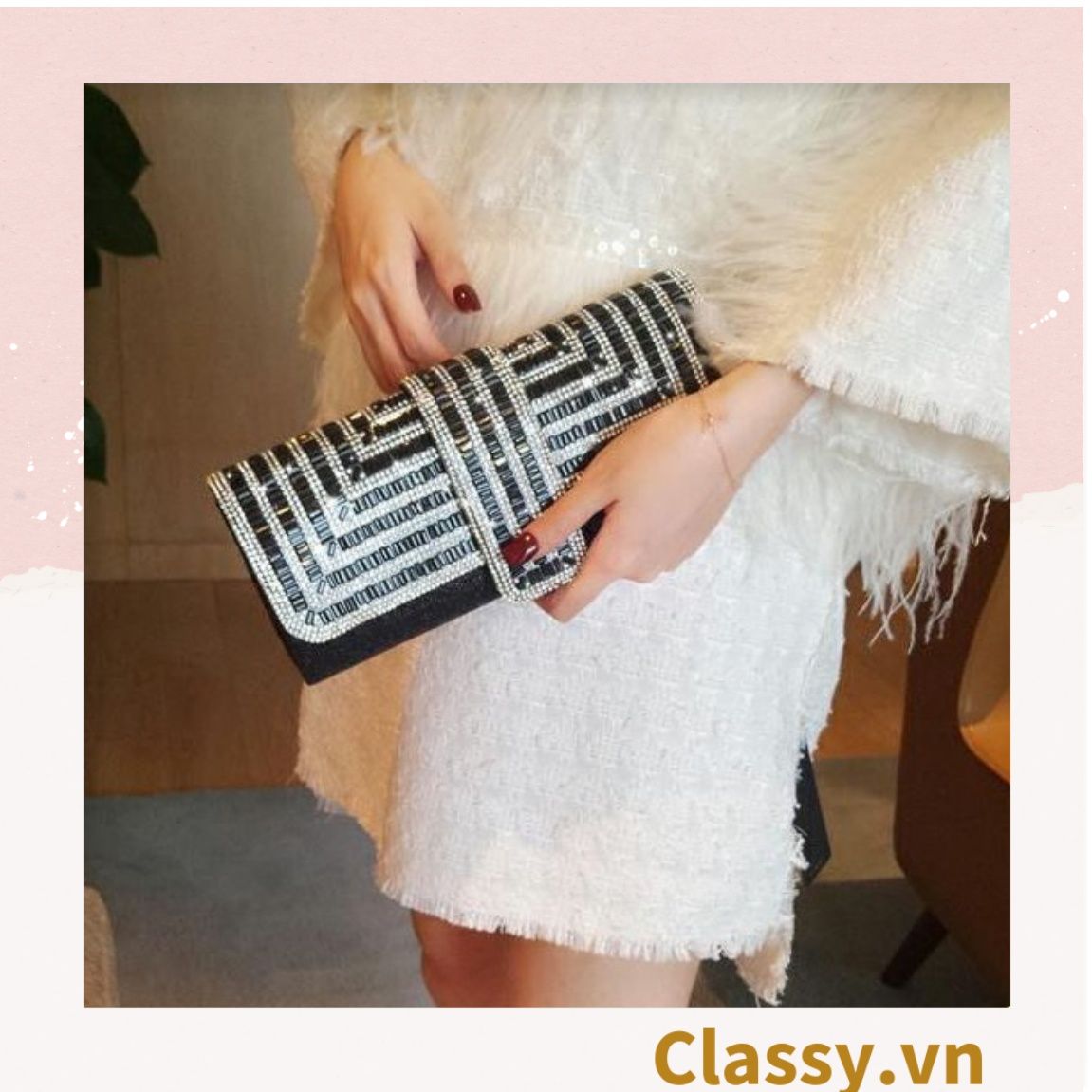  Clutch đi tiệc - Ví cầm tay đính sequin đi tiệc cao cấp có nắp gập T271 