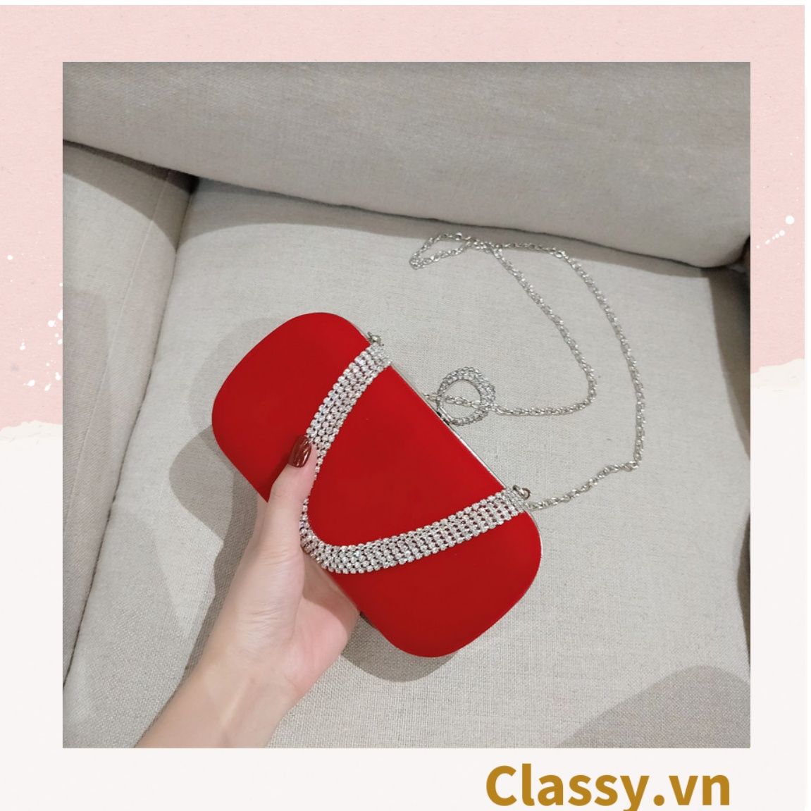  Cốp nhung - Clutch nhung đi tiệc siêu sang Dài 18 CM X Cao 6 CM, đựng vừa điện thoại, son môi 