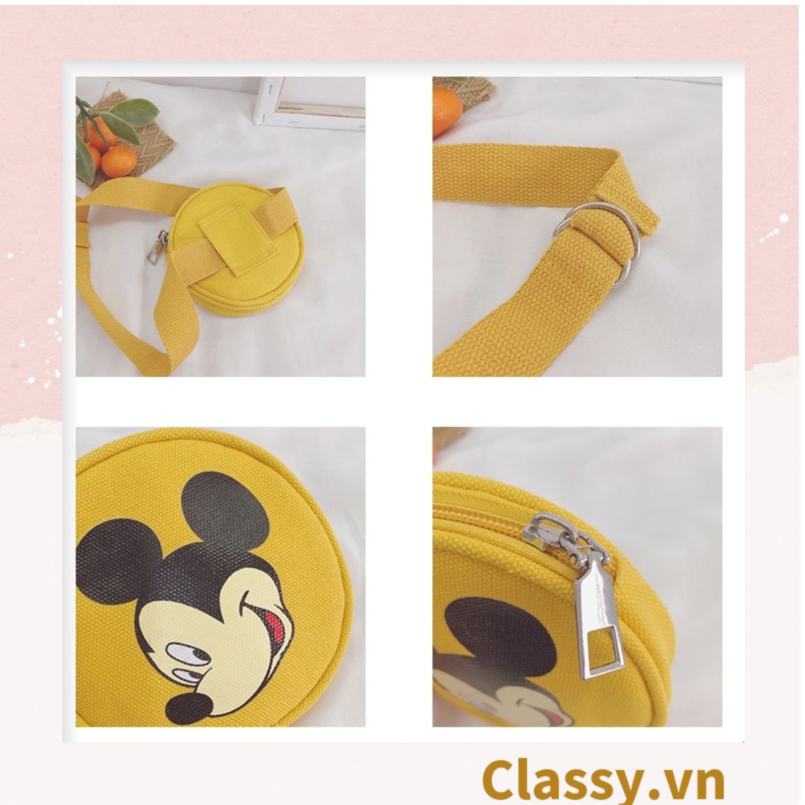  Túi đeo chéo Mickey Vải Canvas Loại cao cấp ❤️đeo hông mini siêu dễ thương cho mẹ và bé 