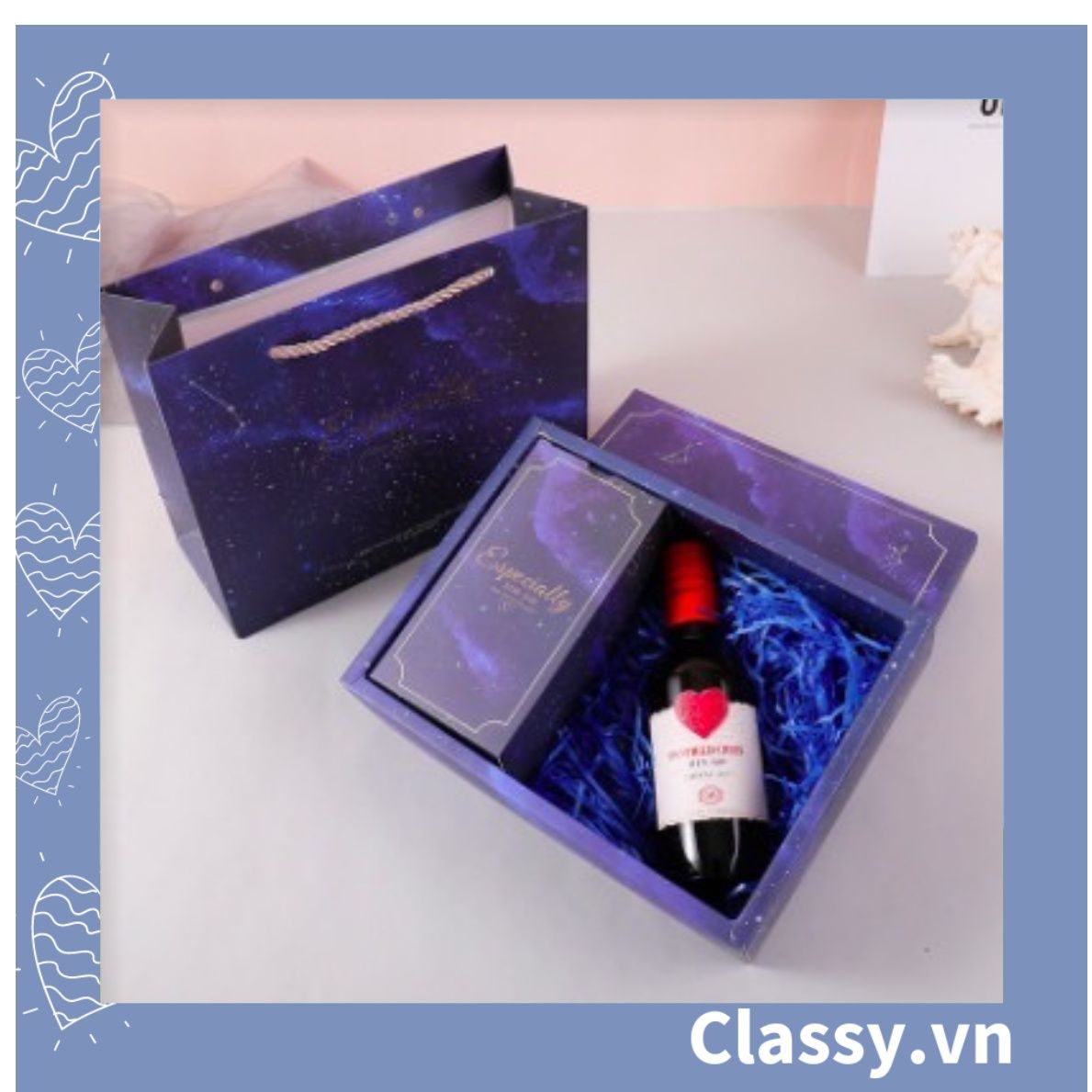 Bộ túi giấy +Hộp quà lớn quà tặng hoạ tiết cẩm thạch In chữ Especially For You phong cách châu Âu (Xé lẻ) Q264