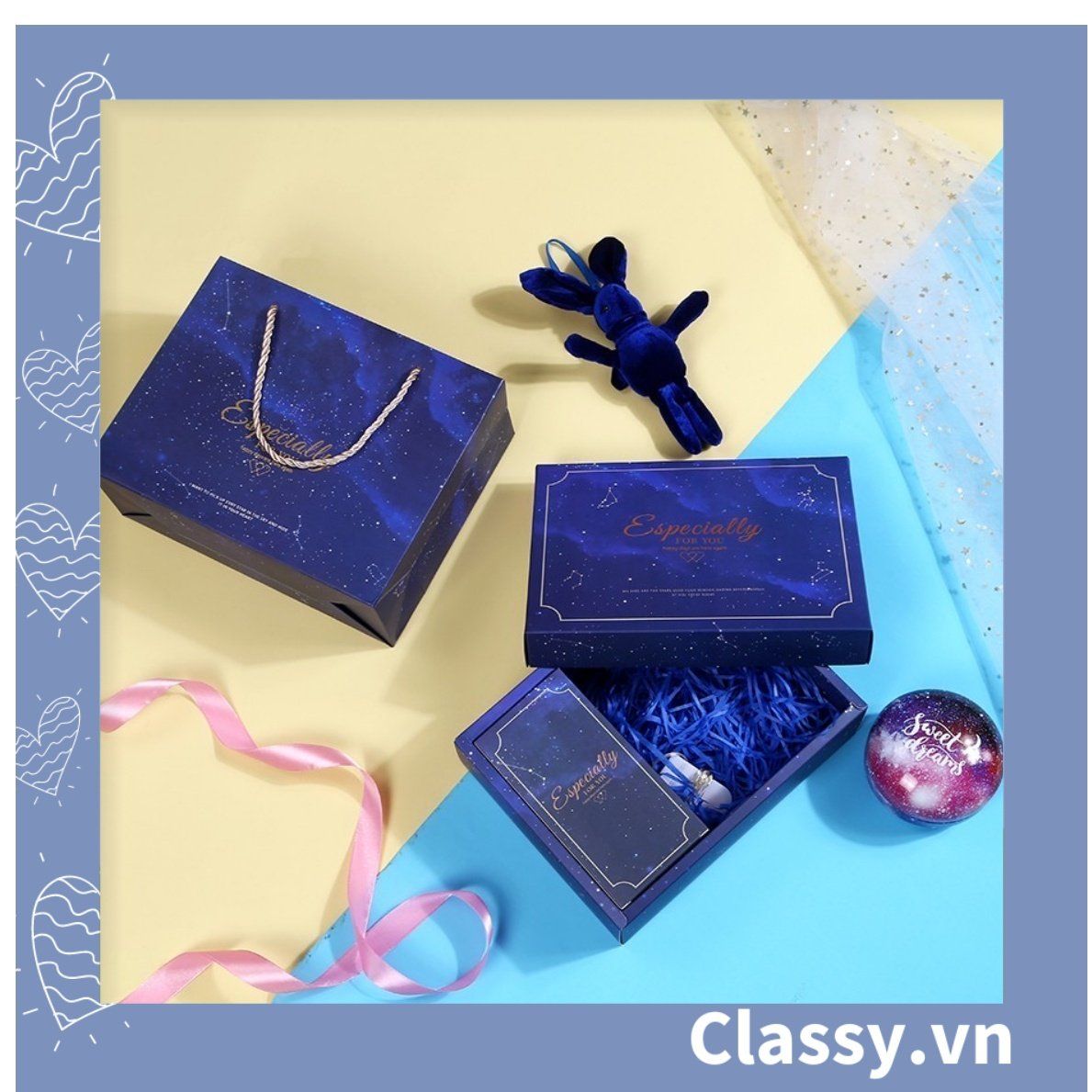 Bộ túi giấy +Hộp quà lớn quà tặng hoạ tiết cẩm thạch In chữ Especially For You phong cách châu Âu (Xé lẻ) Q264