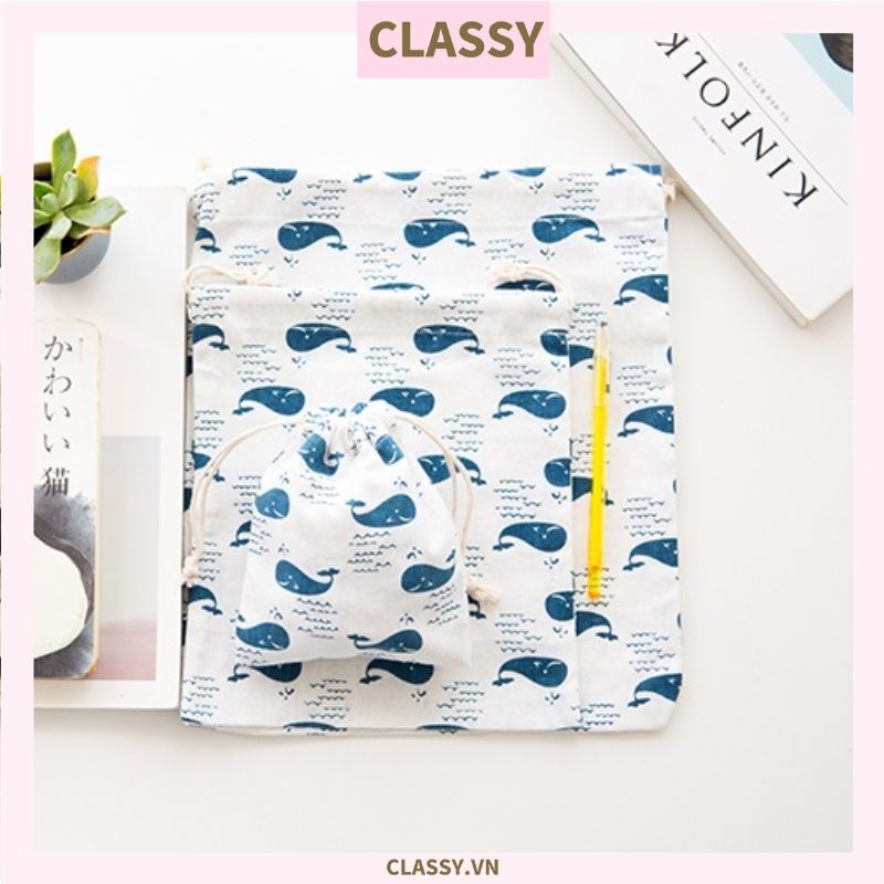 Túi cotton lanh dây rút mini đựng đồ đi du lịch xinh xắn tiện dụng PK646