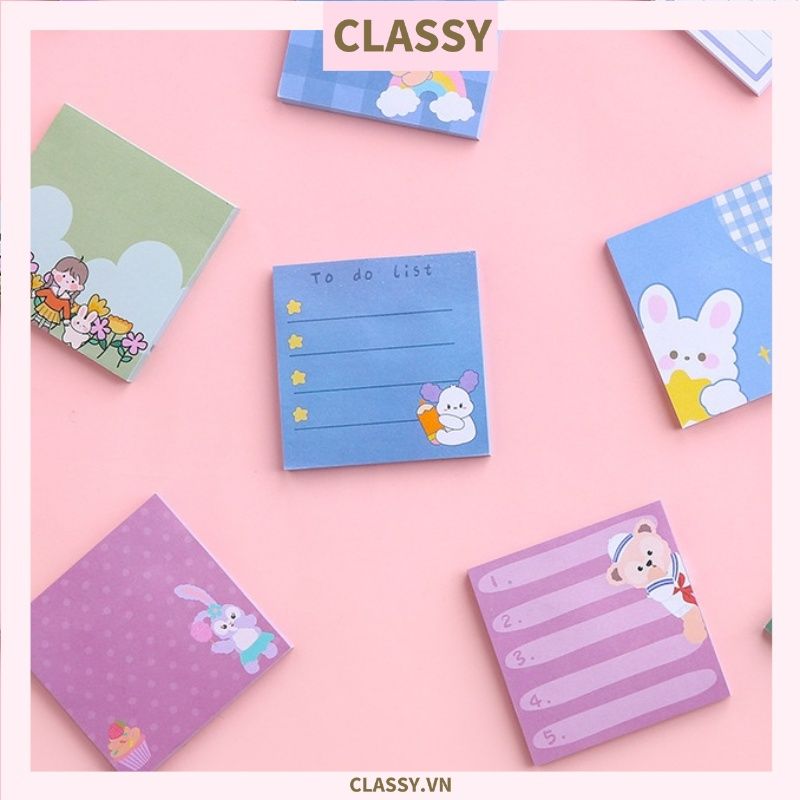  PK726 Tệp 50 tờ Giấy note ghi nhớ Post-It, màu pastel dễ thương in hình hoạt hình; tiện dụng; kích thước 80X 80 Cm 