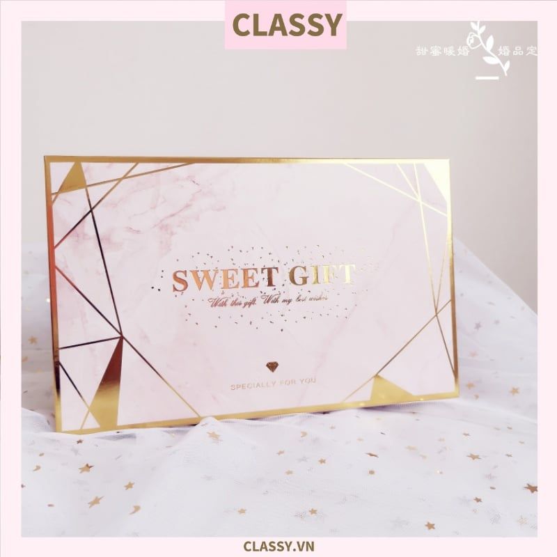 XÉ LẺ Bộ túi giấy +Hộp quà 26 * 16 * 5,5cm đựng quà, In chữ Sweet Gift phong cách châu Âu