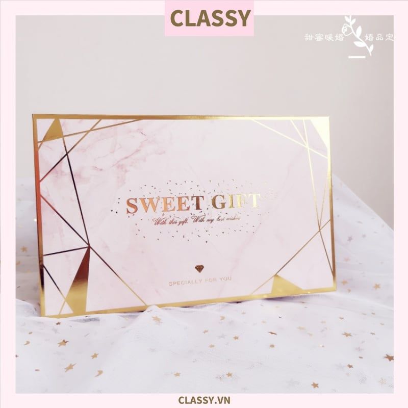  XÉ LẺ Bộ túi giấy +Hộp quà 26 * 16 * 5,5cm đựng quà, In chữ Sweet Gift phong cách châu Âu 