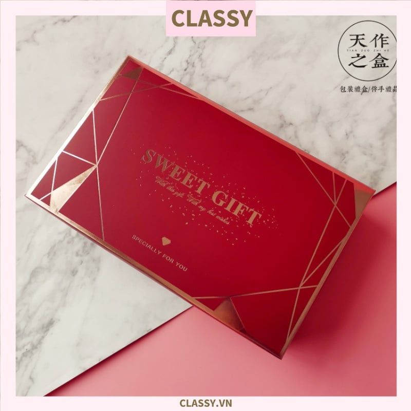  XÉ LẺ Bộ túi giấy +Hộp quà 26 * 16 * 5,5cm đựng quà, In chữ Sweet Gift phong cách châu Âu 