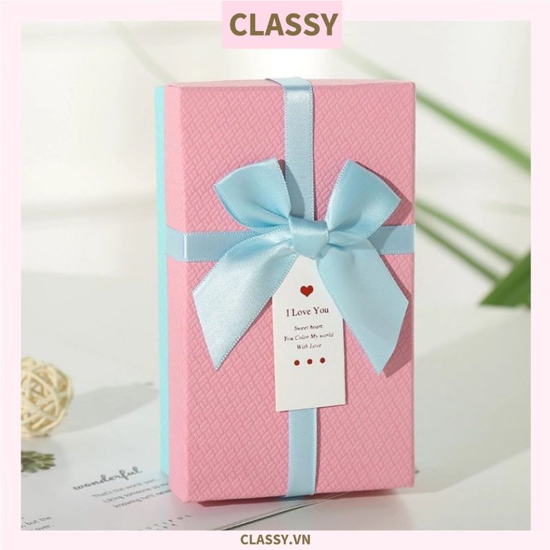 Hộp đựng quà tặng gắn nơ và tag chúc mừng, đựng son môi, nước hoa, sô cô la, trang sức