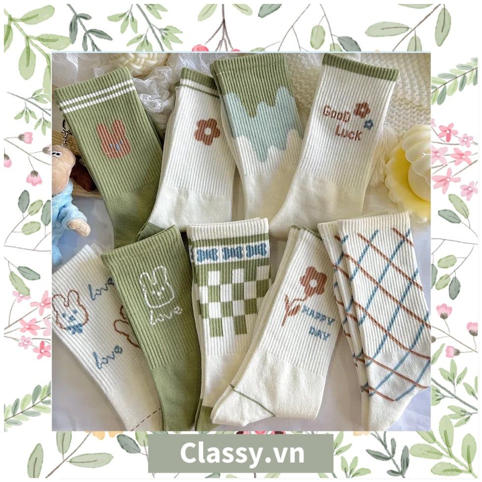  Classy Tất cổ cao, vớ cổ cao tai bèo chất liệu cotton nhiều họa tiết G1390 - G1391 - G1392 - G1393 