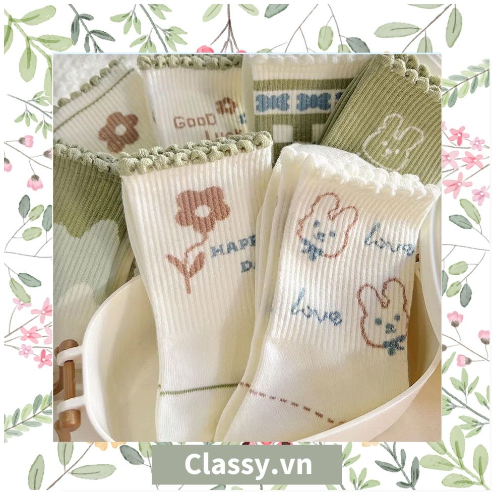Classy Tất cổ cao, vớ cổ cao tai bèo chất liệu cotton nhiều họa tiết G1390 - G1391 - G1392 - G1393