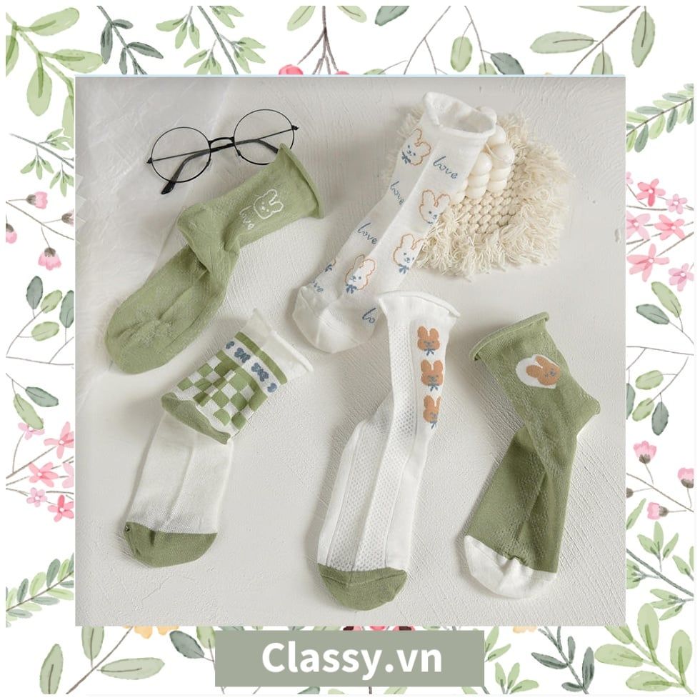 Classy Tất cổ cao, vớ cổ cao tai bèo chất liệu cotton nhiều họa tiết G1390 - G1391 - G1392 - G1393
