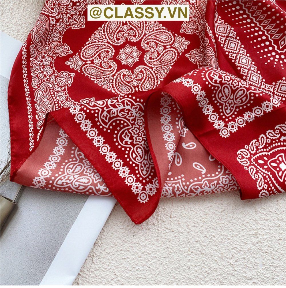 Khăn lụa vuông đi kèm túi cói 50X55cm turban bandana thời trang hàn quốc nhiều kiểu đẹp; phong cách vintage P420