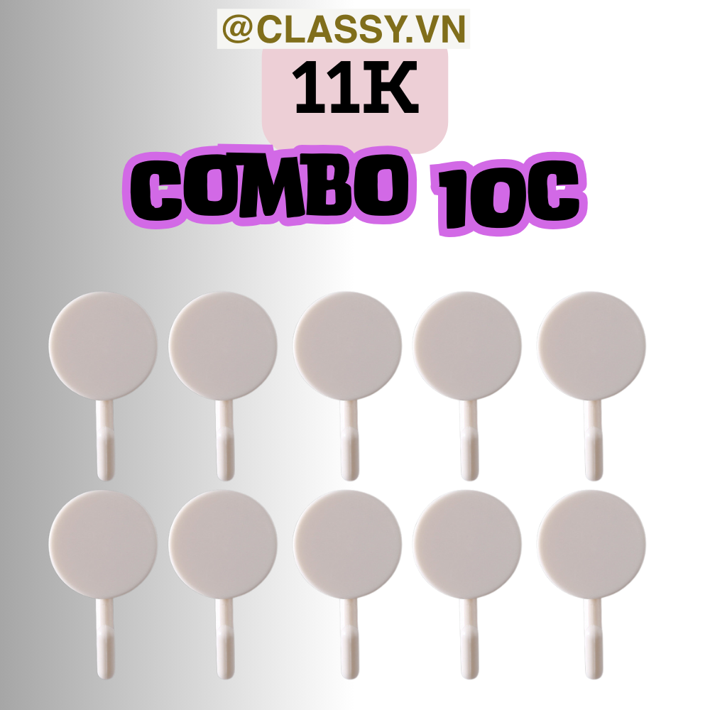 Combo 10 Móc Dán Tường Móc Nhựa nhỏ trơn đơn giản Bắc Âu Dính Tường Treo Đồ Dùng Tiện Lợi Đa Năng PK1105