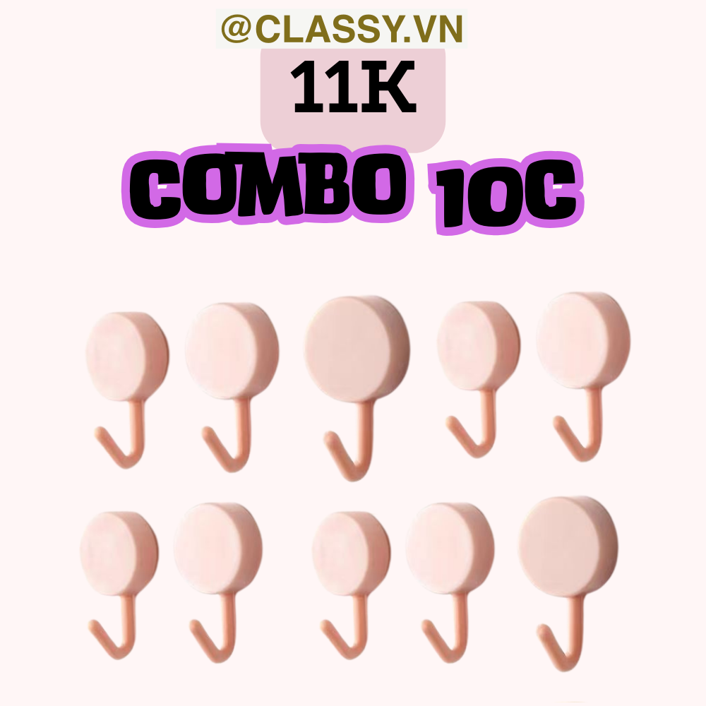 Combo 10 Móc Dán Tường Móc Nhựa nhỏ trơn đơn giản Bắc Âu Dính Tường Treo Đồ Dùng Tiện Lợi Đa Năng PK1105