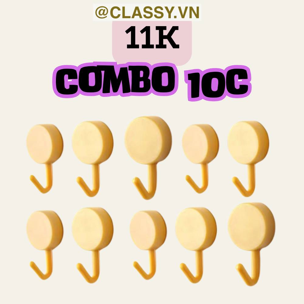 Combo 10 Móc Dán Tường Móc Nhựa nhỏ trơn đơn giản Bắc Âu Dính Tường Treo Đồ Dùng Tiện Lợi Đa Năng PK1105