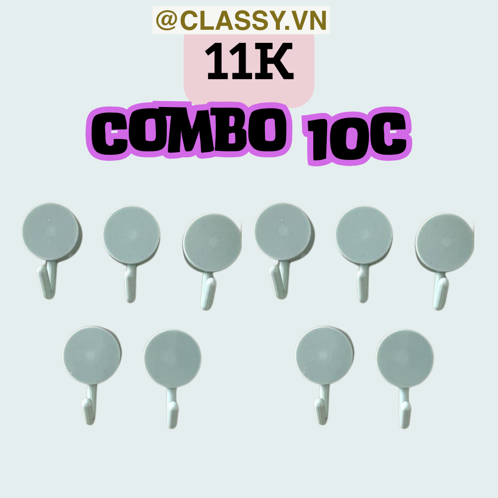 Combo 10 Móc Dán Tường Móc Nhựa nhỏ trơn đơn giản Bắc Âu Dính Tường Treo Đồ Dùng Tiện Lợi Đa Năng PK1105
