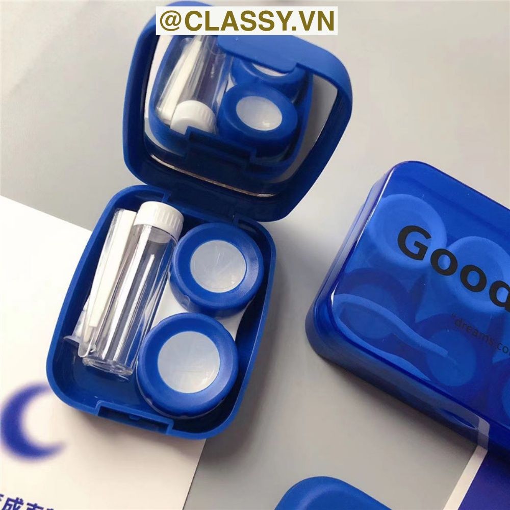 Hộp đựng kính áp tròng màu xanh dương, 1 khay đựng lens, có gương soi PK1300