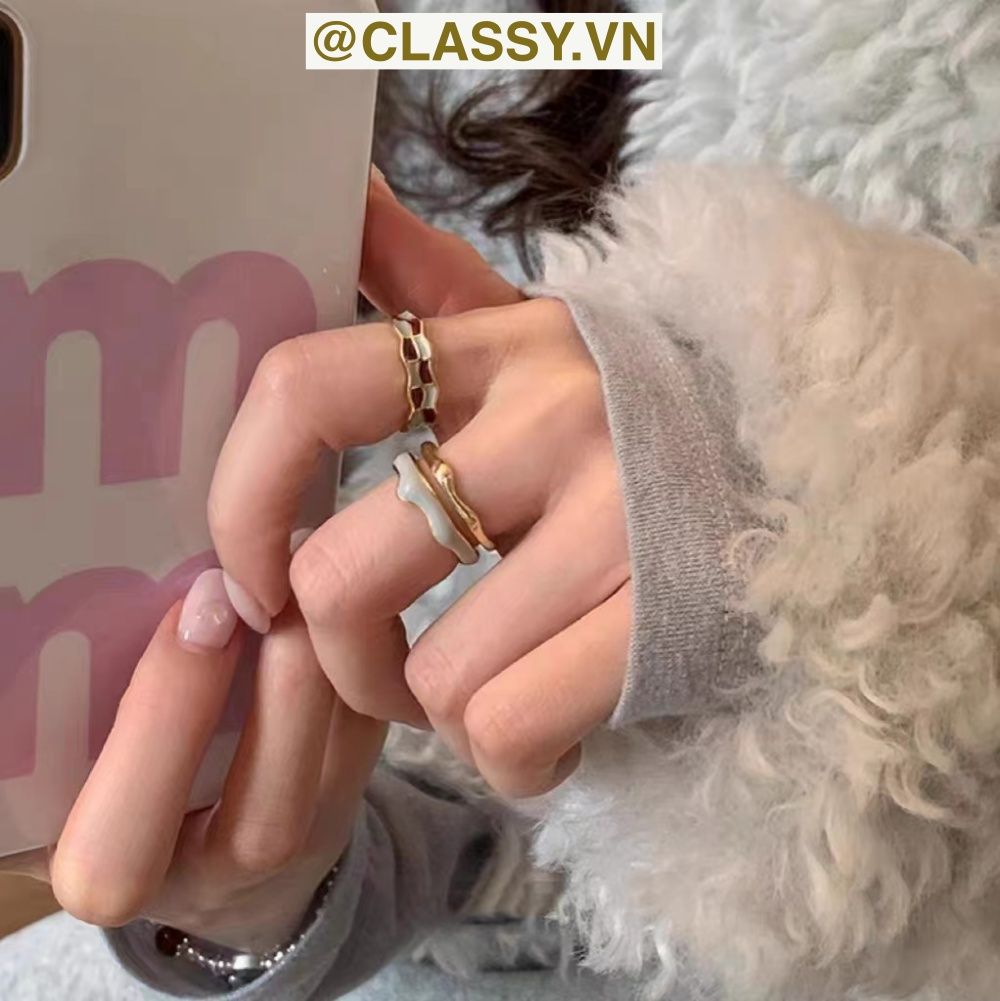 Classy Nhẫn hở họa tiết bàn cờ phối xanh và đen độc đáo PK1395